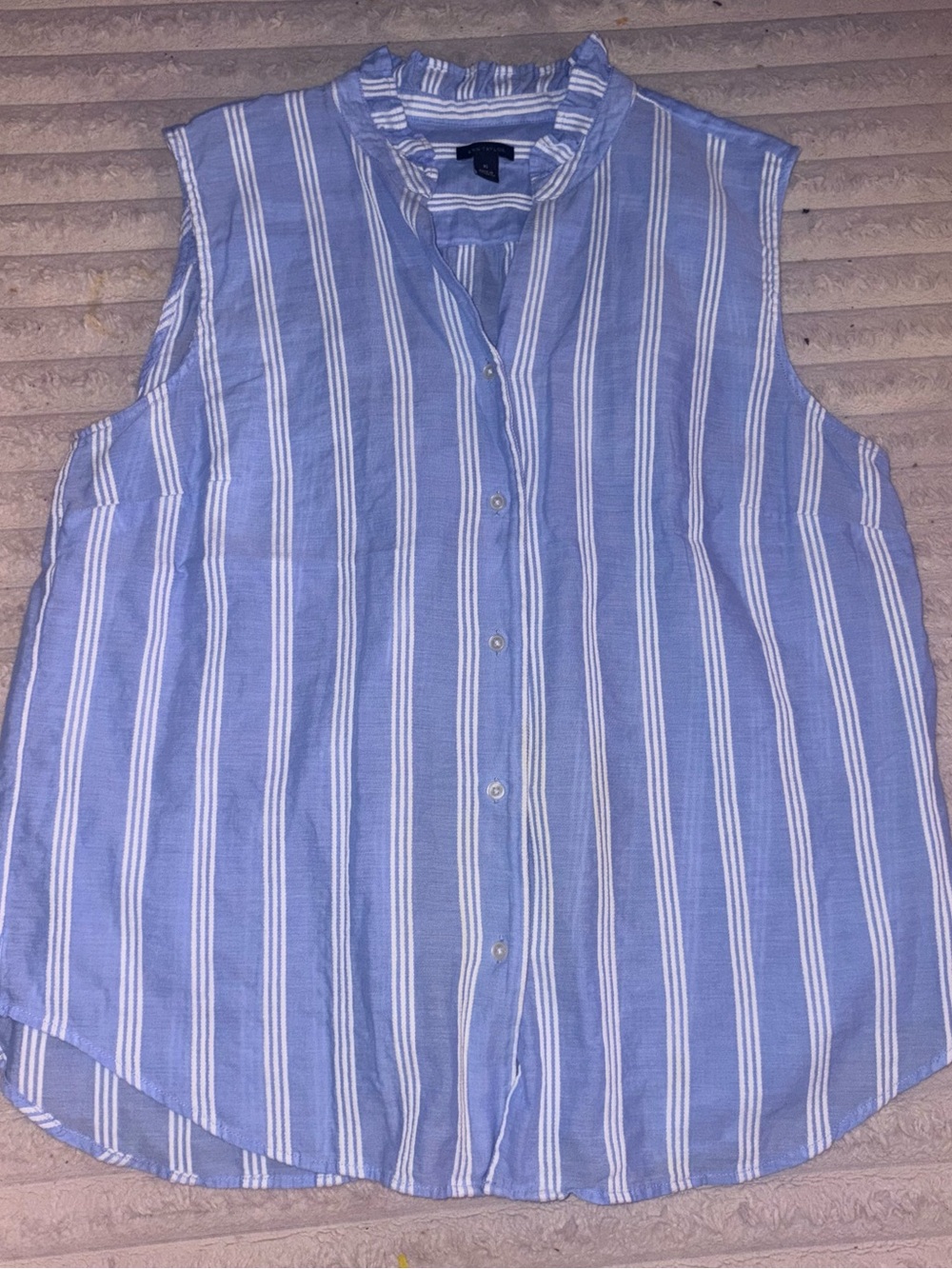 Ann Taylor ruffle collar striped button up